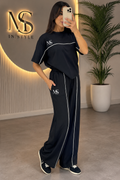 MS IN.STYLE Women’s Black Co-Ord Set – Relaxed Fit T-Shirt & Wide-Leg Trousers