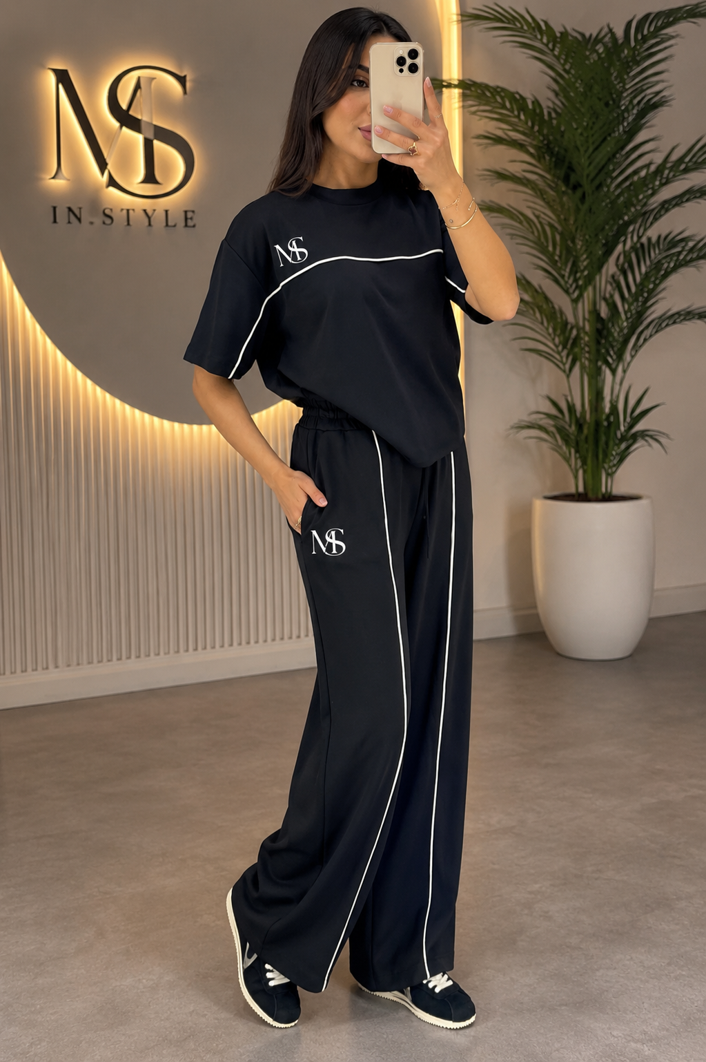 MS IN.STYLE Women’s Black Co-Ord Set – Relaxed Fit T-Shirt & Wide-Leg Trousers