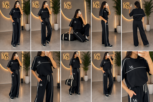 MS IN.STYLE Women’s Black Co-Ord Set – Relaxed Fit T-Shirt & Wide-Leg Trousers