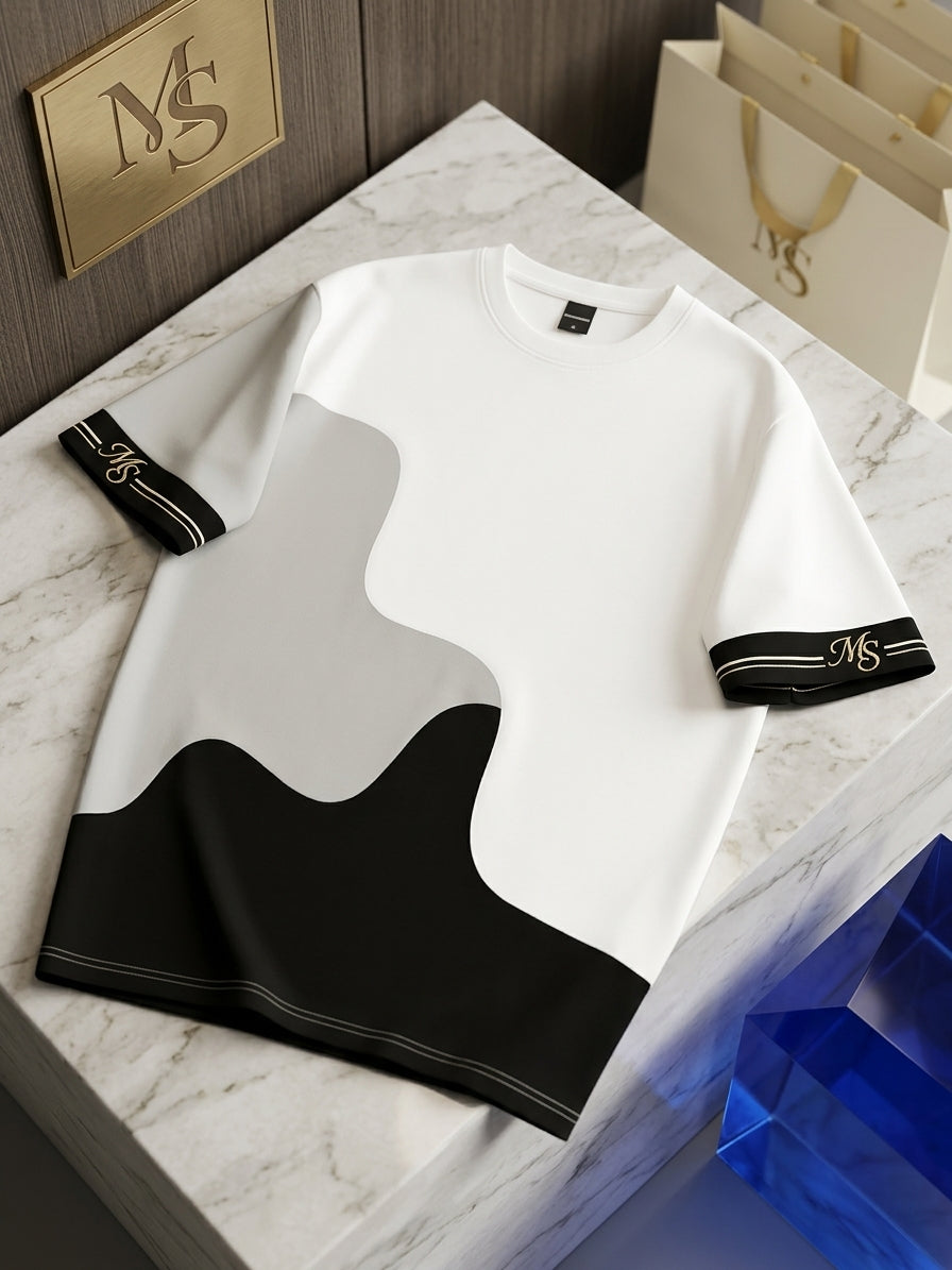 MS IN.STYLE Women’s White & Black Contrast T-Shirt – Oversized Relaxed Fit Statement Tee