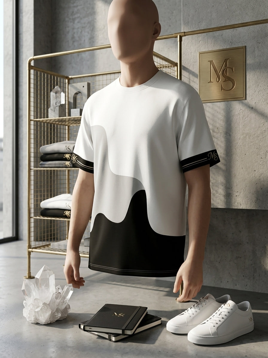 MS IN.STYLE Women’s White & Black Contrast T-Shirt – Oversized Relaxed Fit Statement Tee