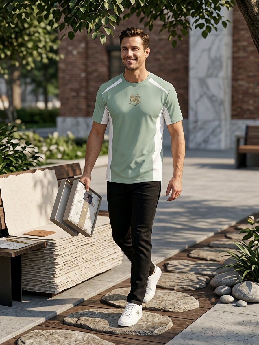 MS IN.STYLE Women’s Mint Green Contrast T-Shirt – Relaxed Fit Sporty Streetwear Tee